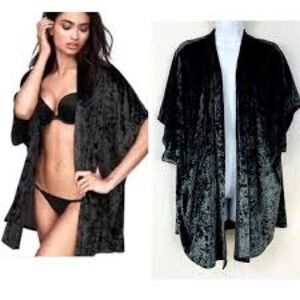Victoria’s Secret Crushed Velvet Open Kimono M/L Black Over Lingerie Soft Sexy